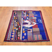 Load image into Gallery viewer, 3&#39;x4&#39;10&quot; Pictorial Afghan Baluch With Cars And Buildings Natural Wool Hand Knotted Oriental Rug FWR358272