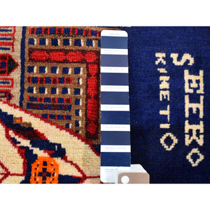 3'x4'10" Pictorial Afghan Baluch With Cars And Buildings Natural Wool Hand Knotted Oriental Rug FWR358272