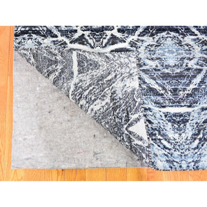8'8"x12'1" Real Pure Silk Charcoal Black Transitional Design Hand Knotted Oriental Rug FWR358332