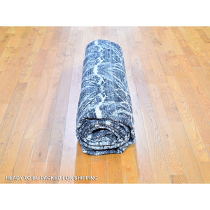 8'8"x12'1" Real Pure Silk Charcoal Black Transitional Design Hand Knotted Oriental Rug FWR358332