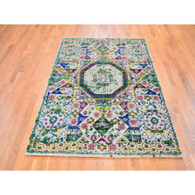 Load image into Gallery viewer, 5&#39;x7&#39; Colorful Sari Silk Mamluk Design Hand Knotted Oriental Rug FWR358368