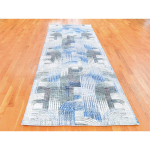 4'x12'5" The Intertwined Passage, Silk With Textured Wool Hand Knotted Wide Runner Oriental Rug FWR358392