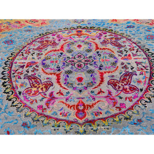 9'9"x13'8" Sari Silk And Textured Wool Colorful Maharaja Design Hand Knotted Oriental Rug FWR358416