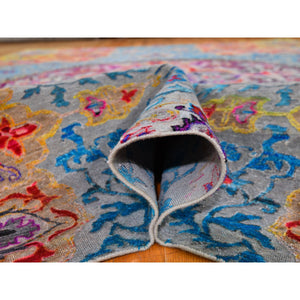 9'9"x13'8" Sari Silk And Textured Wool Colorful Maharaja Design Hand Knotted Oriental Rug FWR358416