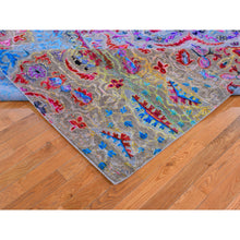 Load image into Gallery viewer, 9&#39;9&quot;x13&#39;8&quot; Sari Silk And Textured Wool Colorful Maharaja Design Hand Knotted Oriental Rug FWR358416