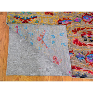 9'9"x13'8" Sari Silk And Textured Wool Colorful Maharaja Design Hand Knotted Oriental Rug FWR358416