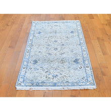 Load image into Gallery viewer, 2&#39;6&quot;x6&#39; Blue Distressed Oushak Pure Silk With Textured Wool Wide Runner Hand Knotted Oriental Rug FWR358458