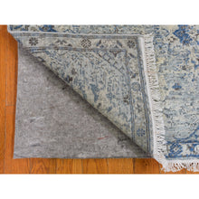 Load image into Gallery viewer, 2&#39;6&quot;x6&#39; Blue Distressed Oushak Pure Silk With Textured Wool Wide Runner Hand Knotted Oriental Rug FWR358458