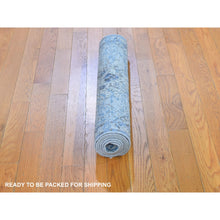 Load image into Gallery viewer, 2&#39;6&quot;x6&#39; Blue Distressed Oushak Pure Silk With Textured Wool Wide Runner Hand Knotted Oriental Rug FWR358458