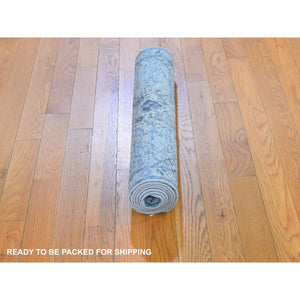 2'6"x6' Blue Distressed Oushak Pure Silk With Textured Wool Wide Runner Hand Knotted Oriental Rug FWR358458