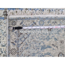 Load image into Gallery viewer, 2&#39;6&quot;x6&#39; Blue Distressed Oushak Pure Silk With Textured Wool Wide Runner Hand Knotted Oriental Rug FWR358458