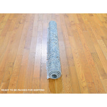 Load image into Gallery viewer, 4&#39;x6&#39; Blue Pure Silk With Textured Wool Distressed Oushak Hand Knotted Oriental Rug FWR358500
