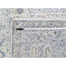 Load image into Gallery viewer, 4&#39;x6&#39; Blue Pure Silk With Textured Wool Distressed Oushak Hand Knotted Oriental Rug FWR358500