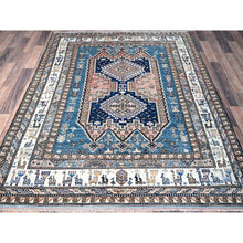 Load image into Gallery viewer, 5&#39;x6&#39;3&quot; Crepe Pink, Afghan Ersari With Turkish Knot, Caucasian Design Revival, Ancient Bird Figurines, Vegetable Dyes, Densely Woven, Hand Knotted, Soft Wool, Oriental Rug FWR3582