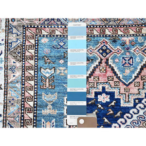5'x6'3" Crepe Pink, Afghan Ersari With Turkish Knot, Caucasian Design Revival, Ancient Bird Figurines, Vegetable Dyes, Densely Woven, Hand Knotted, Soft Wool, Oriental Rug FWR3582