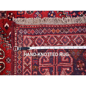 3'5"x5'4" Red New Persian Shiraz Geometric Design Pure Wool Hand Knotted Oriental Rug FWR359328