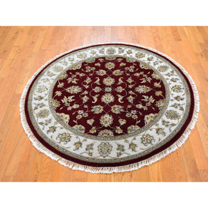 5'x5' Red Half Wool And Half Silk Rajasthan Hand Knotted Round Oriental Rug FWR359706