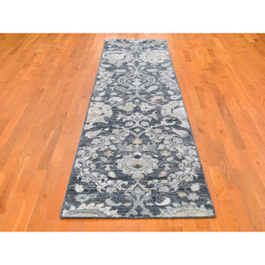 3'x12'2" Silk With Textured Wool Palmette Motif Hand Knotted Wide Runner Oriental Rug FWR359718