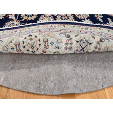 Load image into Gallery viewer, 6&#39;x6&#39; Midnight Blue Nain With Center Medallion Flower Design Pure Wool 250 Kpsi Hand Knotted Round Oriental Rug FWR359958
