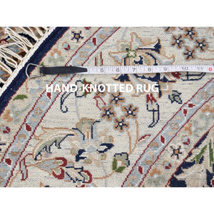 6'x6' Midnight Blue Nain With Center Medallion Flower Design Pure Wool 250 Kpsi Hand Knotted Round Oriental Rug FWR359958