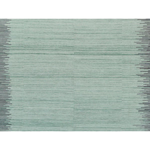 10'x14'1" Hand Woven Light Green Flat Weave Kilim With Ethnic Design Organic Wool Reversible Oriental Rug FWR360126