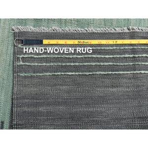 10'x14'1" Hand Woven Light Green Flat Weave Kilim With Ethnic Design Organic Wool Reversible Oriental Rug FWR360126
