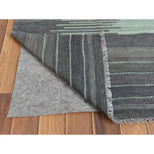 Load image into Gallery viewer, 9&#39;3&quot;x12&#39;1&quot; Hand Woven Nomadic Design Light Green Flat Weave Kilim Natural Wool Reversible Oriental Rug FWR360132