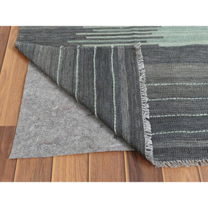 9'3"x12'1" Hand Woven Nomadic Design Light Green Flat Weave Kilim Natural Wool Reversible Oriental Rug FWR360132