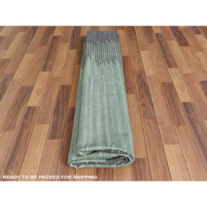 9'3"x12'1" Hand Woven Nomadic Design Light Green Flat Weave Kilim Natural Wool Reversible Oriental Rug FWR360132