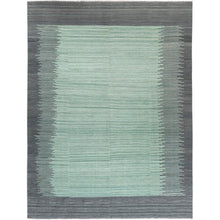 Load image into Gallery viewer, 9&#39;2&quot;x12&#39; Light Green With Nomadic Design Flat Weave Kilim Organic Wool Reversible Hand Woven Oriental Rug FWR360138