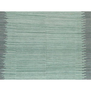 9'2"x12' Light Green With Nomadic Design Flat Weave Kilim Organic Wool Reversible Hand Woven Oriental Rug FWR360138