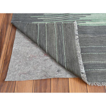 Load image into Gallery viewer, 9&#39;2&quot;x12&#39; Light Green With Nomadic Design Flat Weave Kilim Organic Wool Reversible Hand Woven Oriental Rug FWR360138