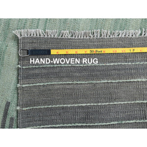 9'2"x12' Light Green With Nomadic Design Flat Weave Kilim Organic Wool Reversible Hand Woven Oriental Rug FWR360138