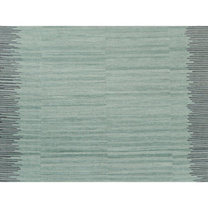 8'2"x10'1" Hand Woven Light Green Flat Weave Kilim With Ethnic Design Pure Wool Reversible Oriental Rug FWR360144