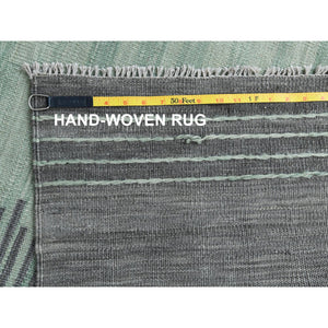 8'2"x10'1" Hand Woven Light Green Flat Weave Kilim With Ethnic Design Pure Wool Reversible Oriental Rug FWR360144