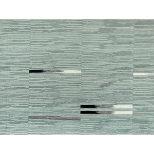 12'6"x15' Light Green Hand Woven Nomadic Stripe Design Flat Weave Kilim Pure Wool Reversible Oriental Oversize Rug FWR360204