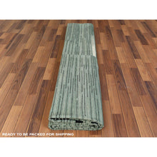Load image into Gallery viewer, 12&#39;6&quot;x15&#39; Light Green Hand Woven Nomadic Stripe Design Flat Weave Kilim Pure Wool Reversible Oriental Oversize Rug FWR360204