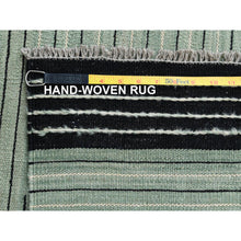 Load image into Gallery viewer, 12&#39;6&quot;x15&#39; Light Green Hand Woven Nomadic Stripe Design Flat Weave Kilim Pure Wool Reversible Oriental Oversize Rug FWR360204