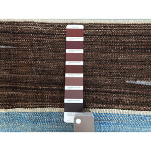 8'2"x10'1" Organic Wool Hand Woven Brown And Blue Mountain Design Flat Weave Kilim Reversible Oriental Rug FWR360228