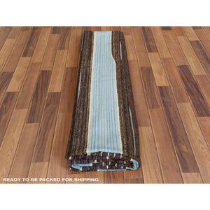 8'2"x10'1" Organic Wool Hand Woven Brown And Blue Mountain Design Flat Weave Kilim Reversible Oriental Rug FWR360228