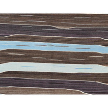 Load image into Gallery viewer, 8&#39;3&quot;x10&#39;2&quot; Brown And Blue Mountain Design Flat Weave Kilim Natural Wool Reversible Hand Woven Oriental Rug FWR360234