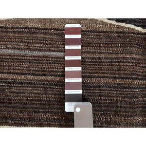 8'3"x10'2" Brown And Blue Mountain Design Flat Weave Kilim Natural Wool Reversible Hand Woven Oriental Rug FWR360234