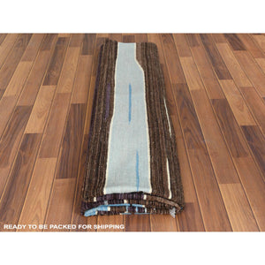 8'3"x10'2" Brown And Blue Mountain Design Flat Weave Kilim Natural Wool Reversible Hand Woven Oriental Rug FWR360234