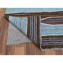 Load image into Gallery viewer, 6&#39;3&quot;x9&#39; Hand Woven Flat Weave Kilim Brown And Blue Mountain Design Pure Wool Reversible Oriental Rug FWR360240
