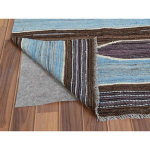 6'3"x9' Hand Woven Flat Weave Kilim Brown And Blue Mountain Design Pure Wool Reversible Oriental Rug FWR360240