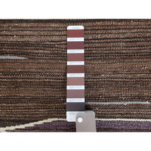 Load image into Gallery viewer, 6&#39;3&quot;x9&#39; Hand Woven Flat Weave Kilim Brown And Blue Mountain Design Pure Wool Reversible Oriental Rug FWR360240