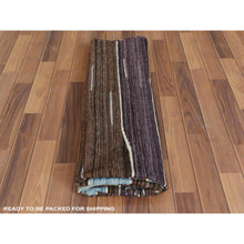 Load image into Gallery viewer, 6&#39;3&quot;x9&#39; Hand Woven Flat Weave Kilim Brown And Blue Mountain Design Pure Wool Reversible Oriental Rug FWR360240