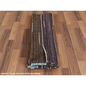 6'3"x9' Hand Woven Flat Weave Kilim Brown And Blue Mountain Design Pure Wool Reversible Oriental Rug FWR360240