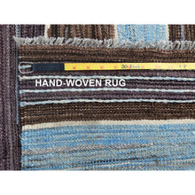Load image into Gallery viewer, 6&#39;3&quot;x9&#39; Hand Woven Flat Weave Kilim Brown And Blue Mountain Design Pure Wool Reversible Oriental Rug FWR360240