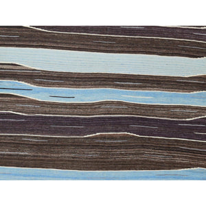 6'4"x9' Hand Woven Kilim Flat Weave Brown And Blue Mountain Design Organic Wool Reversible Oriental Rug FWR360246